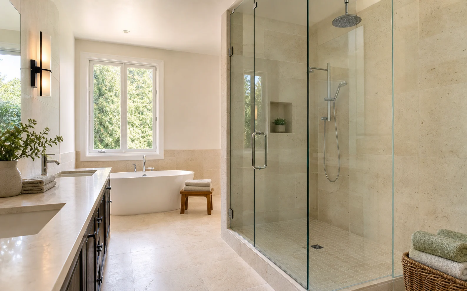 A bright bathroom after detailed professional cleaning