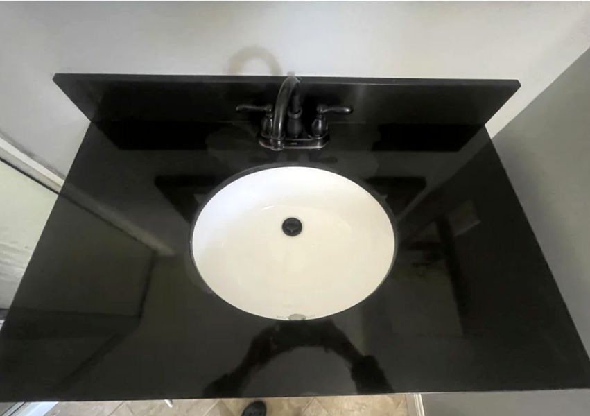 Bathroom vanity reset after Bright Path cleaning