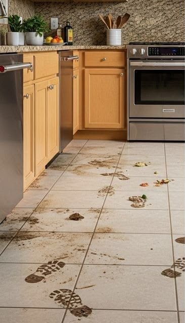 Kitchen floor reset before Bright Path cleaning